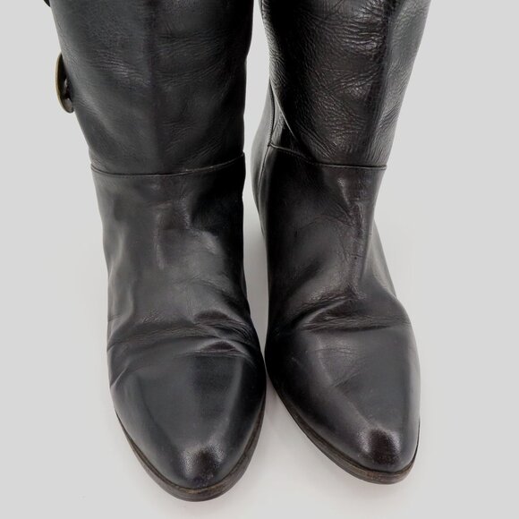 Womens 9 M Solid Black Leather 5 Point Star Concho Cowboy Western Boots Brazil - Picture 3 of 16